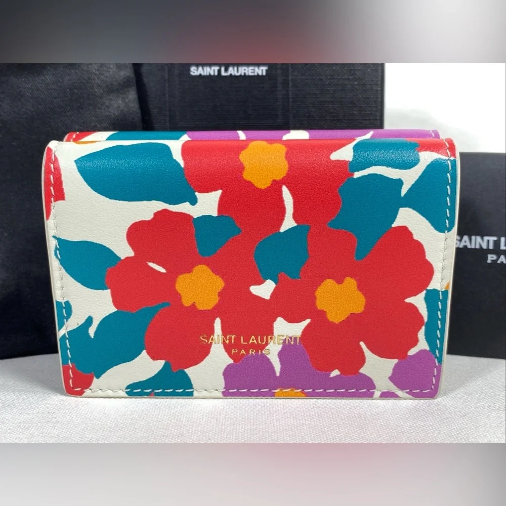 Saint Laurent Paris FLORAL ORIGAMI MINI WALLET NEW NWT Pleine Fleur Aniline RARE - Picture 2 of 15